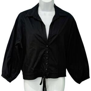 Cara Cara Black Cropped Collared Button Down Hutton Half Sleeve Top size XS